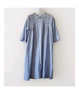 Miss Elaine Robe Large Blue Striped Embroidered Zippered Night Gown Bath... - $32.99