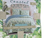Cabana Leaves King Quilt Set Coastal Green White 90% Cotton Palm Leaves Tropical - $123.75