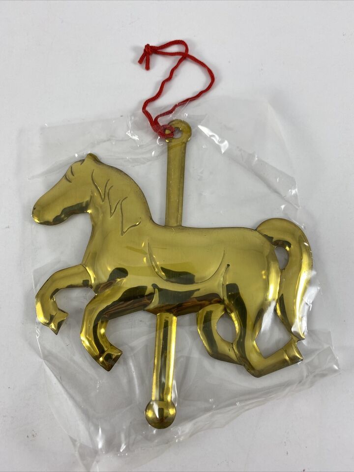 Primary image for VTG Department 56 Christmas Ornament Carousel Horse Brass Tone Metal 4.5" NOS