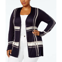 NWT Womens Plus Size 1X Charter Club Navy Blue Longline Plaid Cardigan Sweater - £23.48 GBP