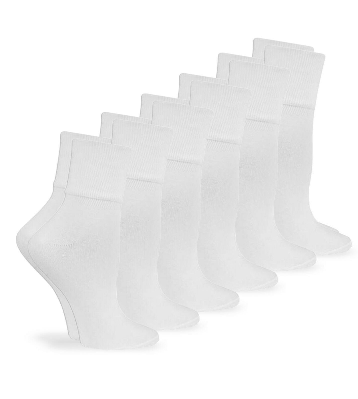 Jefferies Socks Womens Seamless Cotton Turn Cuff Roll Crew Socks 6 Pair Pack