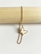 Butterfly Chain Bracelet in Mother of Pearl and Gold - $35.00
