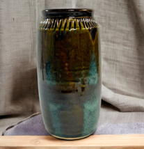 Signed Blue Brown Studio Art Pottery Vase Drip Glaze Ceramic 8” Tall Vin... - £33.62 GBP