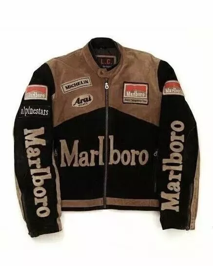 Men's Marlboro Vintage Racing Rare Brown Biker Leather Jacket
