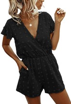 Women Fashion Wrap V-Neck Swiss Dot Print Short Sleeve Elastic Waist XXL... - $27.14 CAD