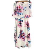 Yumi Kim Silk Strapless Dress Midi Popover White Pink Floral Print Medium New - $95.66