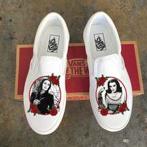 Goth Goddesses Morticia Addams and Lily Munster Custom Slip On Vans  - £134.77 GBP