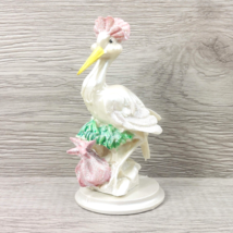 Baby Shower Stork Figurine Carrying a Pink Bag Baby Born Vintage Gift Collection - £59.20 GBP