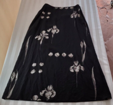Linda Allard Ellen Tracy Bright Black &amp; White Floral Silk Long Skirt Size 6 Iris - £13.44 GBP