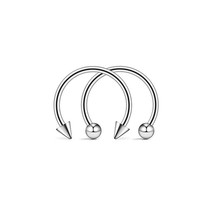 2Pcs Stainless Steel Cone Spike Horseshoe Circular Septum Nose Ring Nipple Hoops - £8.71 GBP