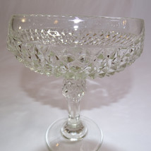 Vintage Indiana Glass Clear Pedestal Dish With Diamond Cut Design Beautiful Dish - £10.04 GBP