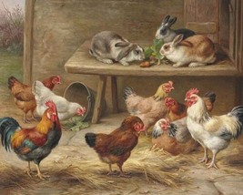 Wall Art Decor chickens and rabbits Painting Printed Canvas III Giclee - £6.75 GBP+