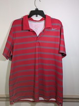 Nike Tennis Polo Shirt Mens Red Gray Striped Dri Fit Performance Stretch - $8.91