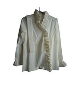 NIB Vintage 1970s Sz M Ruffled white Top snap close Blouse Long Sleeve w... - $524.38 MXN