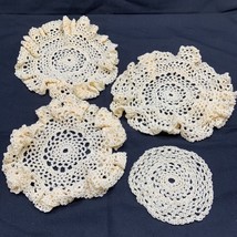 4 Crochet Doilies Handmade Off-White 4-8 inches Doily Bedroom End Table ... - £10.57 GBP