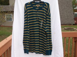 The Foundry Supply Co Mens Henley 2XL Shirt Top Ls Texas Teal Mustard Stripe Nwt - $7.99