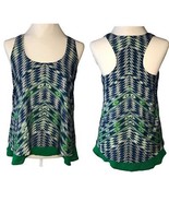 Anthro Maeve Abstract Print Racerback Tank Top Women&#39;s Sm Green Navy - $14.99