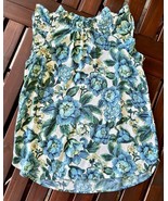 Ann Taylor LOFT Blue and Green Floral Sleeveless Ruffle Top Blouse XXSP ... - $20.36 CAD