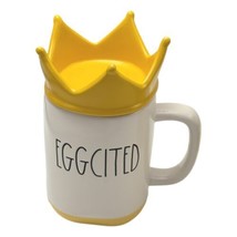 Rae Dunn Crown Mug Eggcited Yellow Topper White Ceramic Artisan Collection - £30.09 GBP