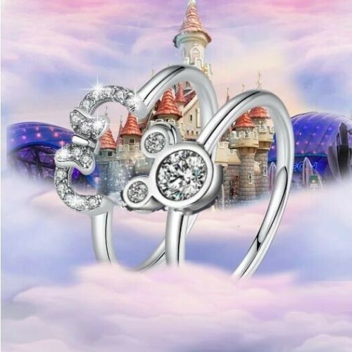 925 Sterling Silver Disney's Mickey & Minnie Mouse Zircon Ring - FAST SHIPPING!