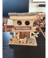 Custom Hand Crafted Train Station Bird House 10&quot; Wooden 10x9.5x4.25 - $365.32 MXN