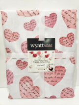 Valentines Day White Script Pink Hearts Fabric Tablecloth Home Decor 60&quot;... - £24.03 GBP