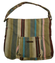 Caribbean Joe Women&#39;s Shoulder Bag Striped Canvas &amp; Leather Hippie Bohemian  - £8.77 GBP