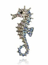 Stunning Diamonte Silver Plated Retro Seahorse Christmas Brooch Cake PIN Gift A7 - £14.37 GBP