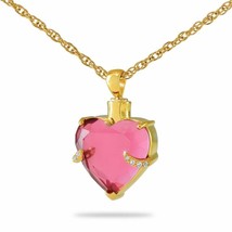 18K Solid Gold Pink Crystal Heart Cremation Pendant/Necklace Funeral Urn For Ash - £871.29 GBP