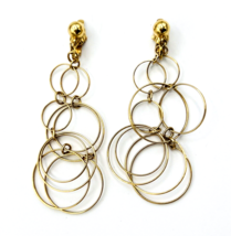 Vintage Gold Tone Signed TRIFARI Clip On Multi Hoop Dangle Earrings - £20.12 GBP