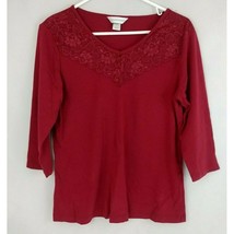 Christopher &amp; Banks 3/4 Sleeve Burgandy Red Blouse With Lace Size M - £11.69 GBP