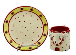 Temptations Tara Reindeer 3D Design Christmas Mug Plate Set Polka Dots - £21.89 GBP