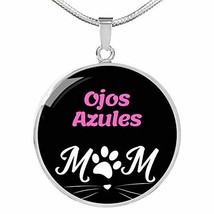 Ojos Azules Cat Mom Necklace Circle Pendant Stainless Steel Or 18k Gold 18-22&quot; - £44.32 GBP