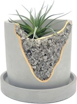 4 Inch Crystal Plant Pot With Saucer - Cement Geode Planter - Concrete Plant - £35.26 GBP