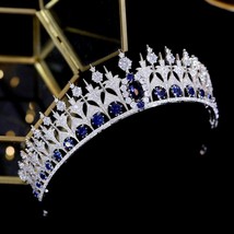 Classic European Royal Family Blue Crown Bridal Wedding Hair Ornament CZ Headdre - £150.75 GBP