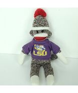 LSU Sock Monkey Plush Plushland 12&quot; Wearing Purple T-shirt Bean Bag - $19.79