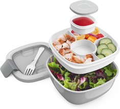 All in One Salad Container Large Salad Bowl Bento Box Tray Leak Proof Sa... - $35.08