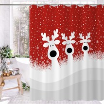 Christmas Shower Curtain, Red White Christmas Elk Winter Snowflake Bathroom Curt - $28.99