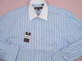 NEW $195 Hickey Freeman Dress Shirt 16.5 L 36.5 Blue with White Stripes ... - £63.20 GBP