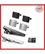 Luxury 2 Pairs Cufflinks &amp; Tie Clip Set in Black Gift Box - Perfect for ... - $660.61 MXN
