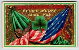St Patrick&#39;s Day Postcard Barton Spooner Gold Gel US Flag Angel Embossed Unused - £23.08 GBP