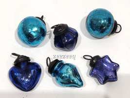 Kugel Vintage Style Rare Turquoise Blue Mini Mercury Glass Christmas Ornaments - £17.57 GBP