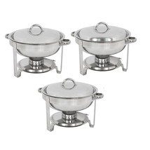 3 Pack Round Chafing Dish 5 Quart Stainless Steel Full Size Tray Buffet Catering - £121.05 GBP