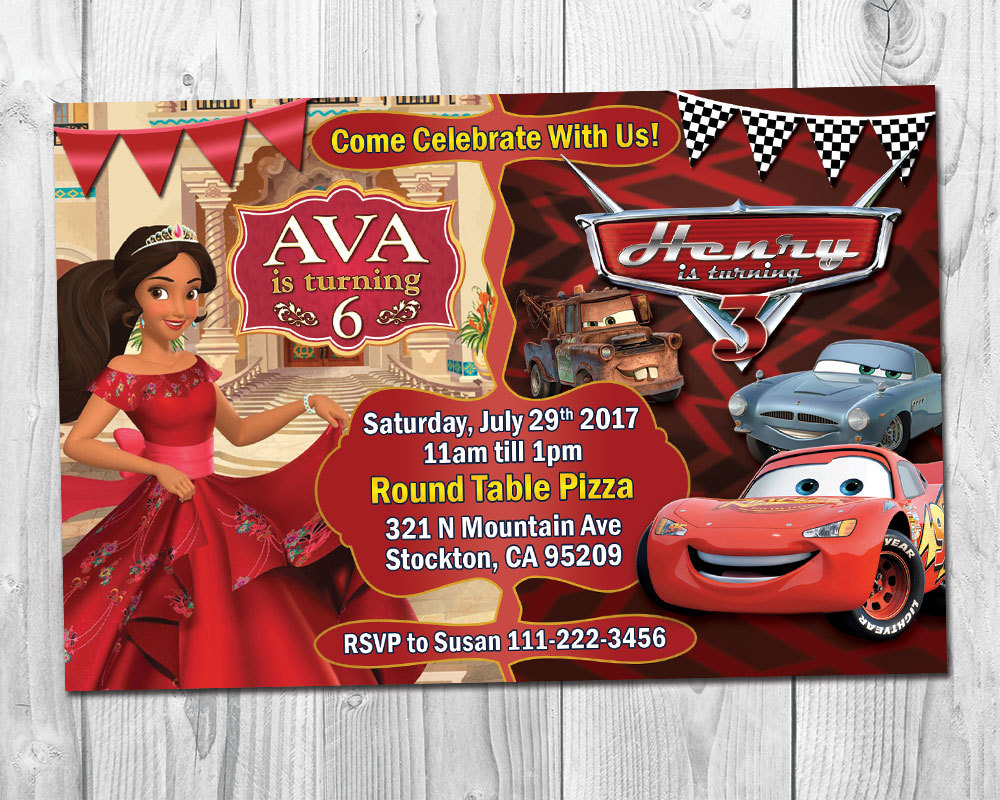 Elena of Avalor & Cars Birthday Party Invitation / Joint Birthday Party Invite - $10.99