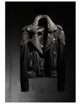 Men&#39;s Spiked Punk Jacket, Cowhide Leather Jacket, Studded Gothic Jacket, - £242.36 GBP