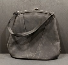 Vintage 40s/50s Gray Suede Leather Frame Handbag Metal Clasp - £9.37 GBP
