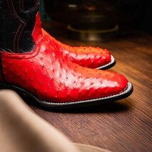 ALABAMA Genuine Ostrich Skin Cowboy Boot from the Western Collection Red image 3