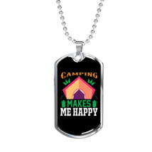 Camper Necklace Happy Camping Necklace Stainless Steel or 18k Gold Dog Tag 24"  - £37.84 GBP+