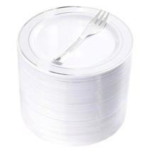 120 Pcs Silver Plastic Dessert Plates With 120 Pcs Silver Forks,6.3 Inch Disposa - £59.07 GBP