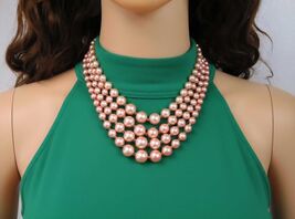 Chunky Pink Pearl Necklace, 1950s Signed Japan Multi-Strand Ombre Pearls - $34.64
